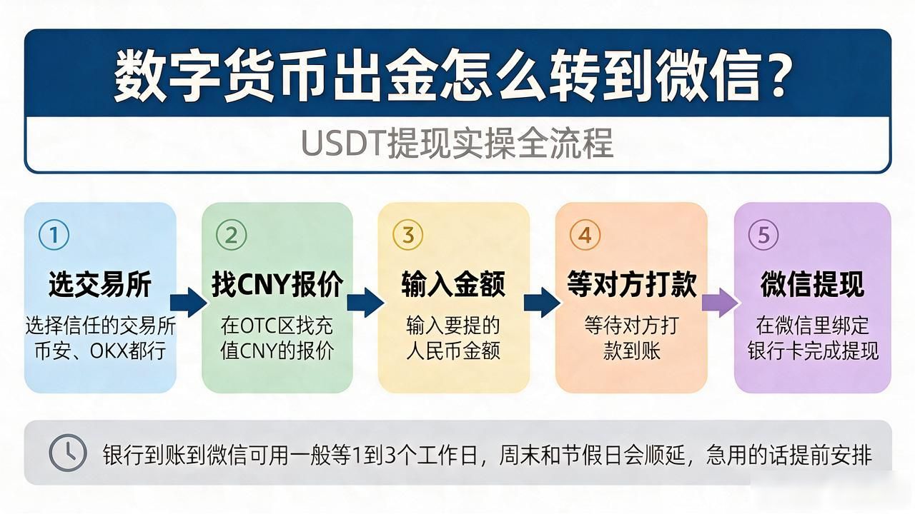 数字货币出金怎么转到微信?USDT提现实操全流程