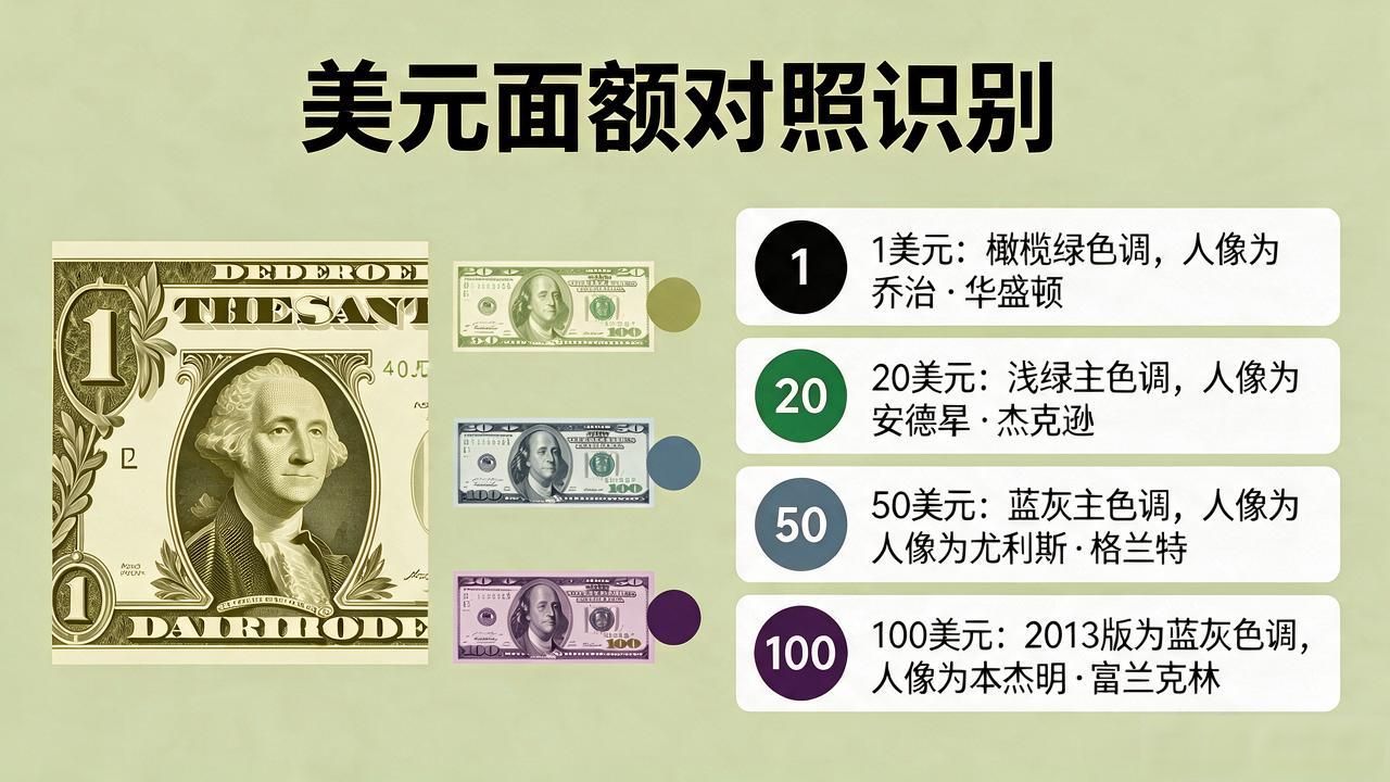 美元纸币上的人像和数字面值怎么看，常见面额对照识别一次讲清