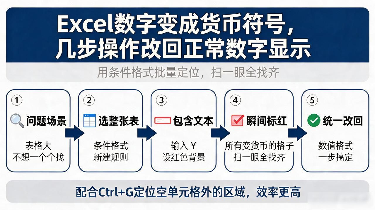 Excel数字变成货币符号，几步操作改回正常数字显示