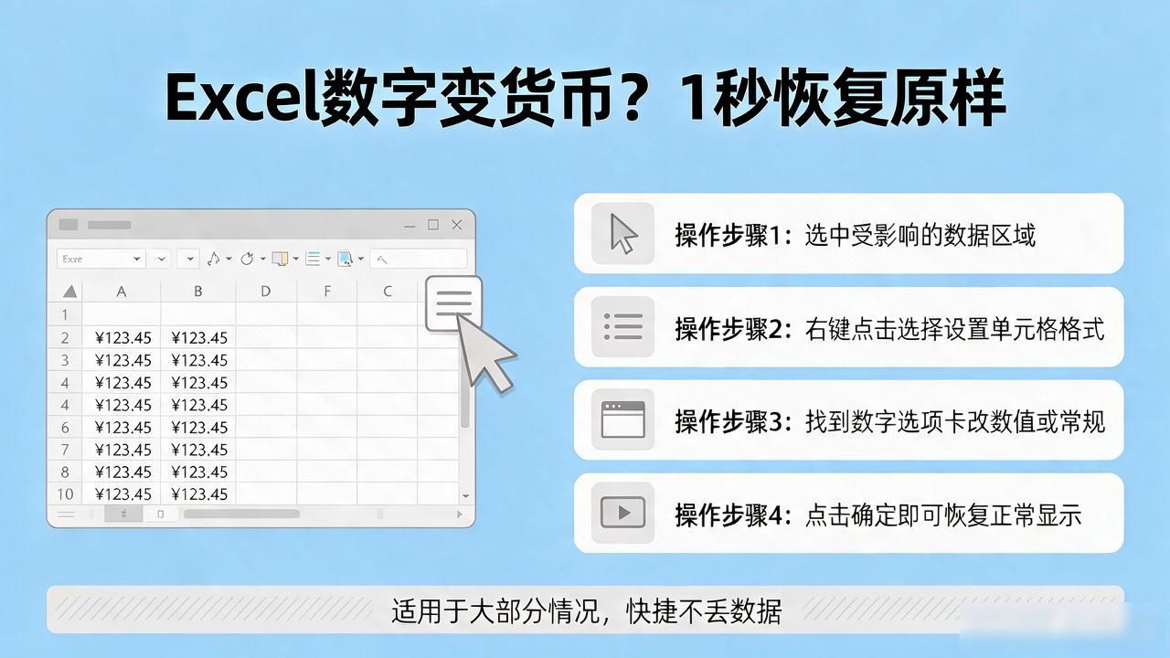 Excel数字变货币？1秒恢复原样，别慌